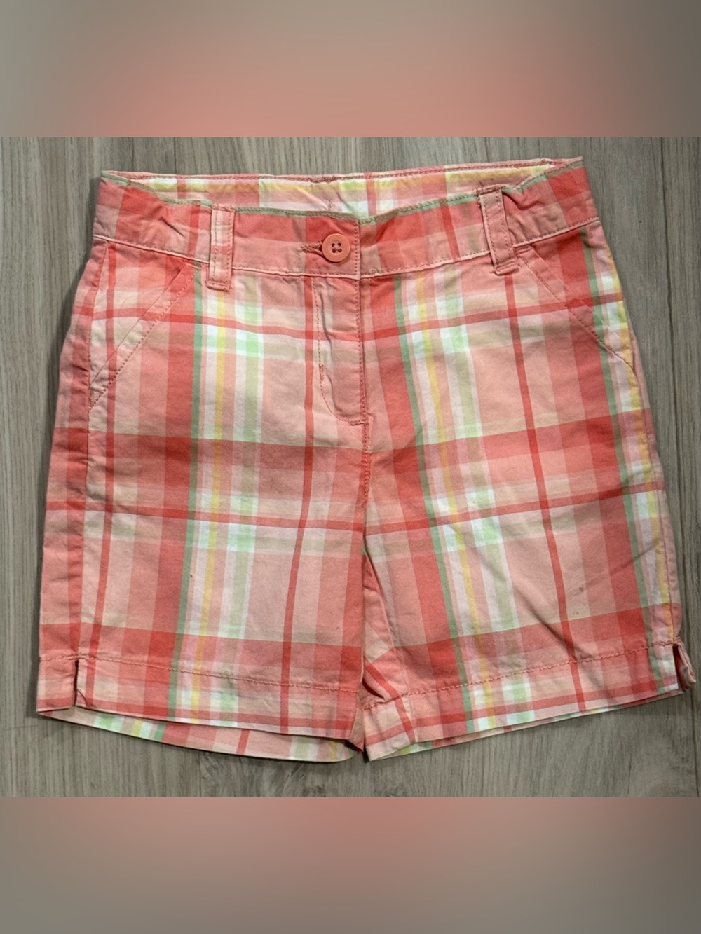 Janie and Jack Coral Plaid Cotton Shorts Size 18-24 mo